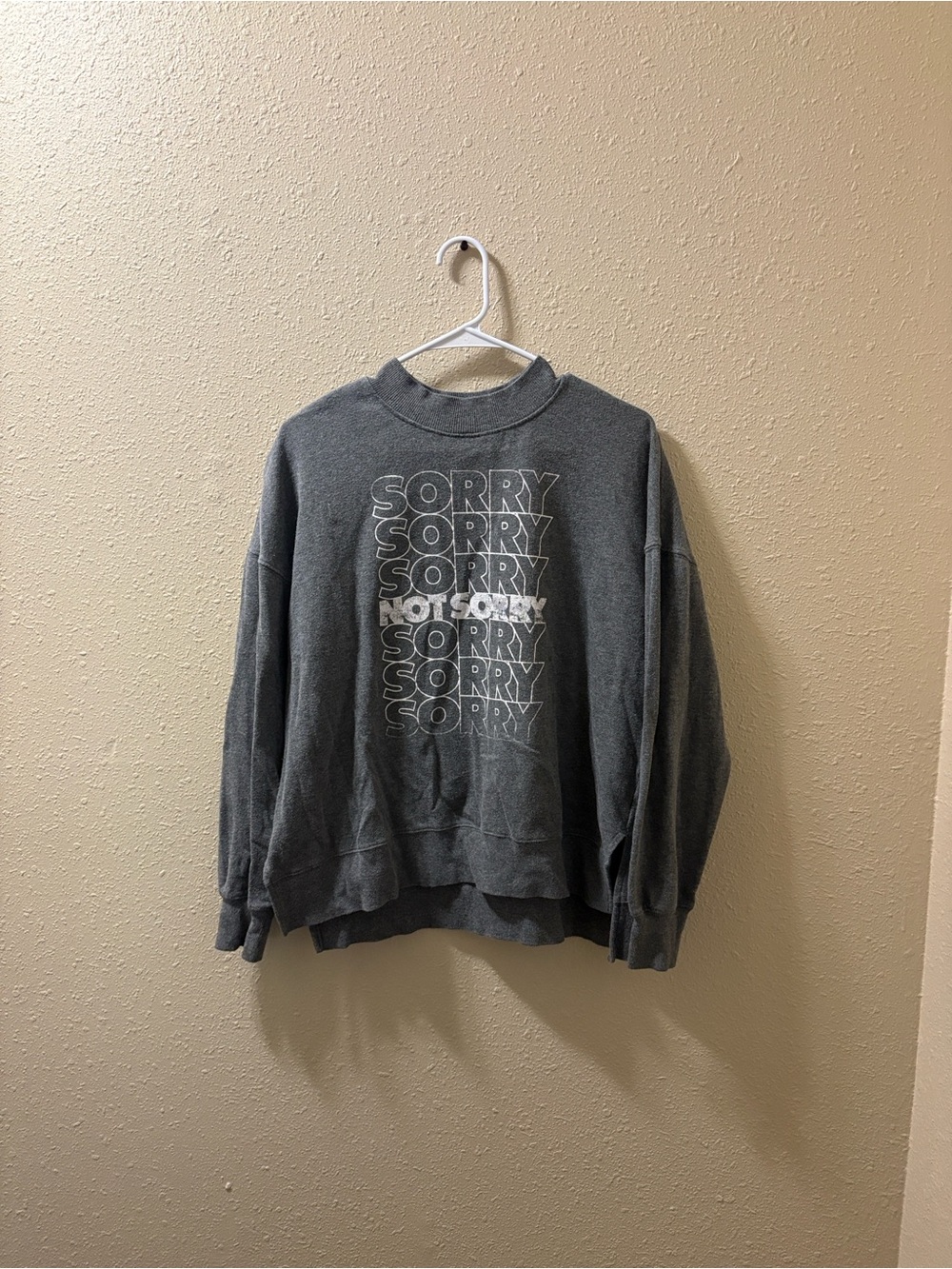 Gray 'SORRY' Graphic Crewneck Sweatshirt